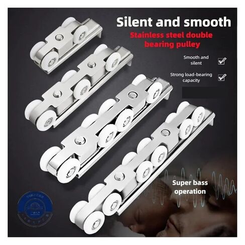 Stainless Steel Silent Bearing Track Wheel Indoor Sliding Folding Door Accessories Hotel Window Hanging Pulley(8 Wheels) in Kuwait