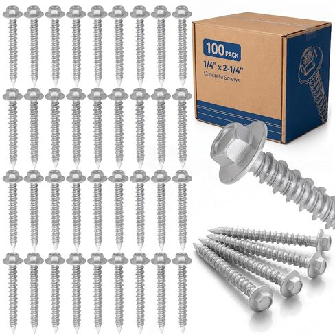 Landhoow 200 Pcs 1/4" x 2-1/4" Hex Head Concrete Anchors Silver Anti-Corrosion Coating Self Tapping Masonry Screws Rust Resistant Anchors for Concrete Brick Indoor Outdoor Contractors DIY Shelves in Kuwait