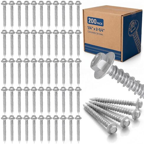 Landhoow 200 Pcs 1/4" x 2-1/4" Hex Head Concrete Anchors Silver Anti-Corrosion Coating Self Tapping Masonry Screws Rust Resistant Anchors for Concrete Brick Indoor Outdoor Contractors DIY Shelves in Kuwait