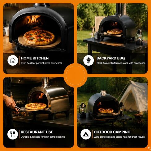 Flutesan Flame Wind Tamer, Wind Guard Compatible with Dome Pizza Oven, Heat Radiating Blocks Flame Reduces Burn Spots Detachable Washable, Heavy Carbon Steel, for Home Kitchens Pizzerias in Kuwait