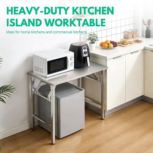Stainless Steel Folding Table, 36" x 18" Kitchen Prep Table Workbench, Foldable Work Table Countertop with 220 LBS Capacity, No Assembly Required, for Home Kitchen Commercial Garage Outdoor in Kuwait