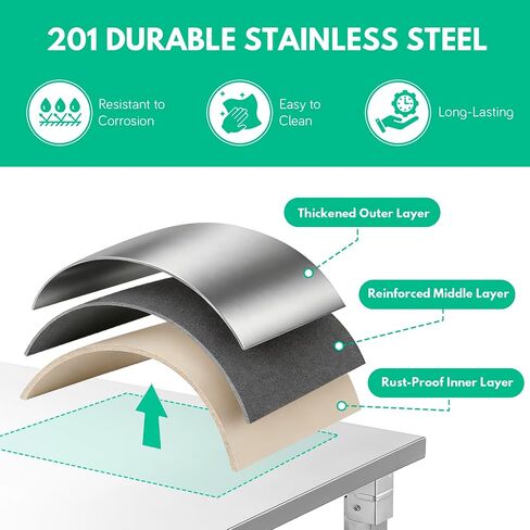 Stainless Steel Folding Table, 36" x 18" Kitchen Prep Table Workbench, Foldable Work Table Countertop with 220 LBS Capacity, No Assembly Required, for Home Kitchen Commercial Garage Outdoor in Kuwait