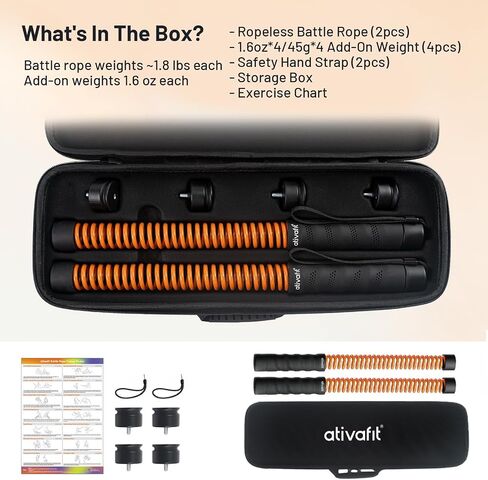 ATIVAFIT Ropeless Battle Rope for Home Gym, Adjustable Resistance Cordless Battle Ropes with 4 Weight Blocks & Storage Case, Full Body Workout Equipment for HIIT, Cardio & Strength Training for Men & Women in Kuwait