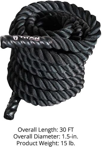 Titan Fitness Battle Rope 30ft x 1.5in, Poly Dacron Heavy Rope for Home Gym Conditioning Workouts, Cross-Train, Strength Training Exercises in Kuwait