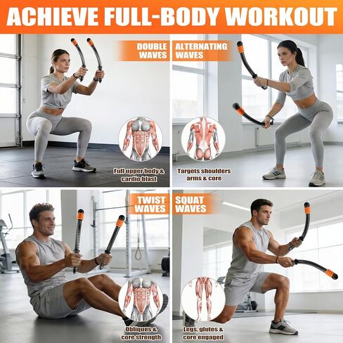 Cordless Battle Ropes Adjustable Weighted with 8 Removable Weight Rings, Portable Ropeless Battle Ropes for Home Gym, HIIT, Functional and Full Body Workout for Women and Men in Kuwait