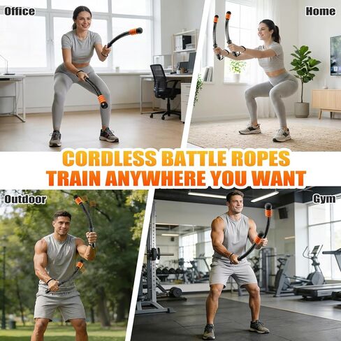 Cordless Battle Ropes Adjustable Weighted with 8 Removable Weight Rings, Portable Ropeless Battle Ropes for Home Gym, HIIT, Functional and Full Body Workout for Women and Men in Kuwait