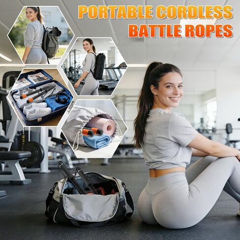Cordless Battle Ropes Adjustable Weighted with 8 Removable Weight Rings, Portable Ropeless Battle Ropes for Home Gym, HIIT, Functional and Full Body Workout for Women and Men in Kuwait