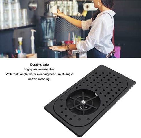 Glass Rinser Cup Washer, 304 Stainless Steel Cleaner Rinser High Pressure Washing With Drain Drip Tray Hose for Bar Coffee Shop (Black) in Kuwait
