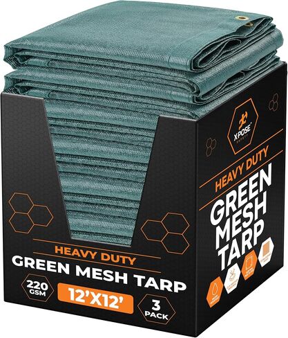 Xpose Safety Heavy Duty Mesh Tarp – 8’ x 16’ Multipurpose Black Protective Cover with Air Flow - Use for Tie Downs, Shade, Fences, Canopies, Dump Trucks – Weather and Tear Resistant in Kuwait