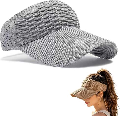 2PCS Women's High Ponytail Sun Visor Hat,Knitted Breathable Wide Brim UV Protection Cap for Women Summer Wide Brim Tennis Cap in Kuwait