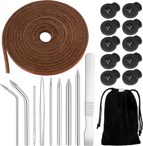 Anglekai 21PCS Baseball Glove Lace Needles Kit, Softball Glove Repair Lace Kit, 8PCS Needles/ 78 in Leather Strip/ 10 Locks/Bag (Dark Brown) in Kuwait