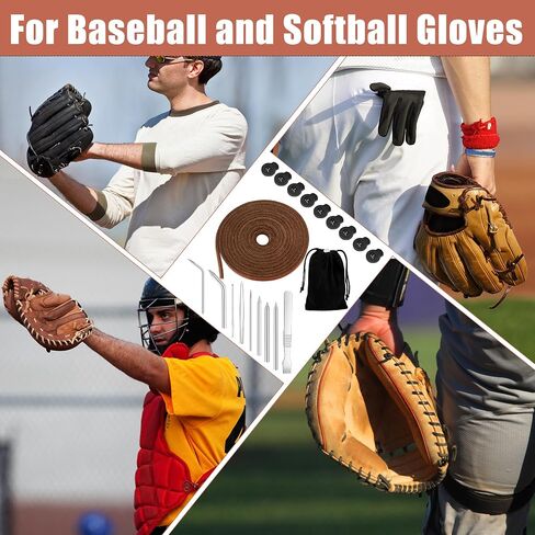 Anglekai 21PCS Baseball Glove Lace Needles Kit, Softball Glove Repair Lace Kit, 8PCS Needles/ 78 in Leather Strip/ 10 Locks/Bag (Dark Brown) in Kuwait