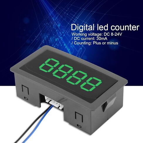 عداد أرقام Hilitand، DC 8-24V 4 أرقام LED شاشة رقمية 0-9999 أعلى/أسفل زائد/ناقص لوحة عداد مع كابل (أخضر) in Kuwait