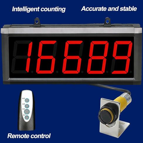 5-Digit Industrial Digital Counter, 3 Inch LED Infrared Digital Counter with Remote Control, 0-5M Non-Contact Induction, Power-Off Memory, Auto Count Up to 99999 for Factory Workshop Use in Kuwait