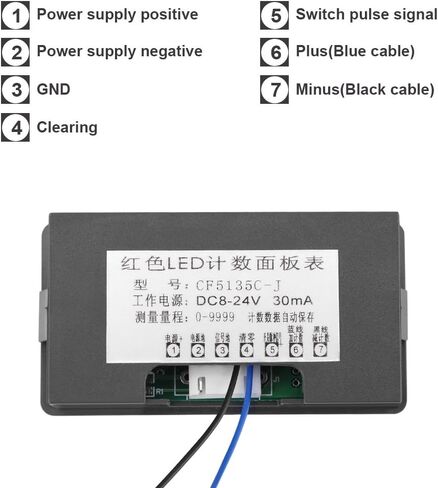 عداد أرقام Hilitand، DC 8-24V 4 أرقام LED شاشة رقمية 0-9 أعلى/أسفل زائد/ناقص لوحة عداد مع كابل (أزرق) in Kuwait
