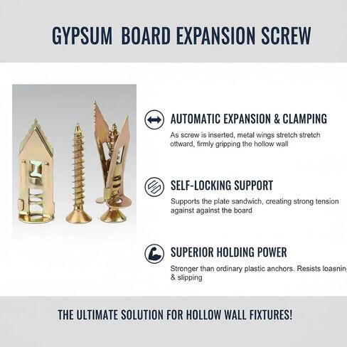 20pcs Self-Drilling Drywall Anchors with Screws, Flat Head, Galvanized Carbon, No Drill Expansion Screws, for Plasterboard, Easy Installation, Durable and Secure Wall Mounting Fasteners in Kuwait