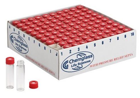 قارورة Chemglass CG-4912-05 Series CG-4912 مع غطاء أحمر لتخفيف الضغط، 24-414 خيط، 28 مم، ارتفاع 57 مم، سعة 20 مل (عبوة من 100) in Kuwait
