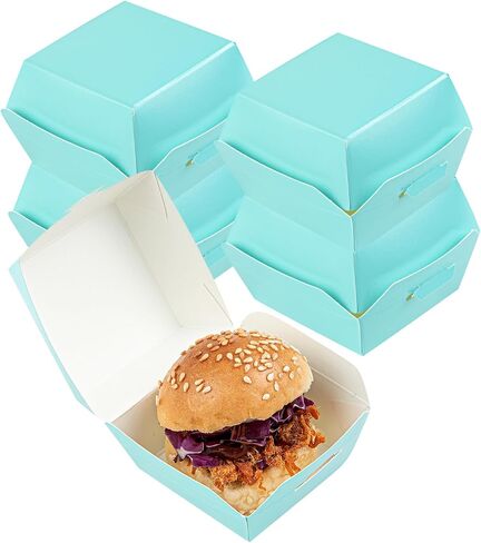 Restaurantware 2.5 x 2.5 x 2 Inch Mini Burger Boxes 100 Clamshell Food Containers - Hinged Lid Disposable Turquoise Paper Take Out Boxes Serve Sliders Or Finger Foods in Kuwait