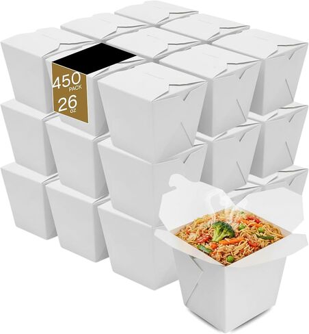 Paper Take-Out Boxes, PE Lining, Leak Resistant, Microwave Safe, Freezer Safe, Grease Resistant, Disposable Food Containers for Restaurants, Catering, Meal Prep, Leftovers, Lunches, White, 450pc, 16oz in Kuwait
