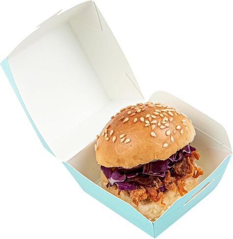 Restaurantware 2.5 x 2.5 x 2 Inch Mini Burger Boxes 100 Clamshell Food Containers - Hinged Lid Disposable Turquoise Paper Take Out Boxes Serve Sliders Or Finger Foods in Kuwait