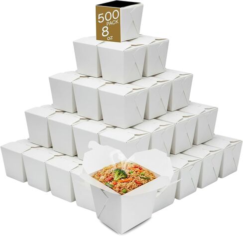 Paper Take-Out Boxes, PE Lining, Leak Resistant, Microwave Safe, Freezer Safe, Grease Resistant, Disposable Food Containers for Restaurants, Catering, Meal Prep, Leftovers, Lunches, White, 450pc, 16oz in Kuwait