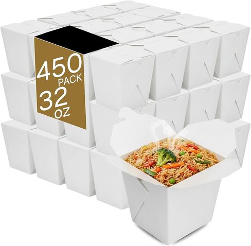 Paper Take-Out Boxes, PE Lining, Leak Resistant, Microwave Safe, Freezer Safe, Grease Resistant, Disposable Food Containers for Restaurants, Catering, Meal Prep, Leftovers, Lunches, White, 450pc, 16oz in Kuwait