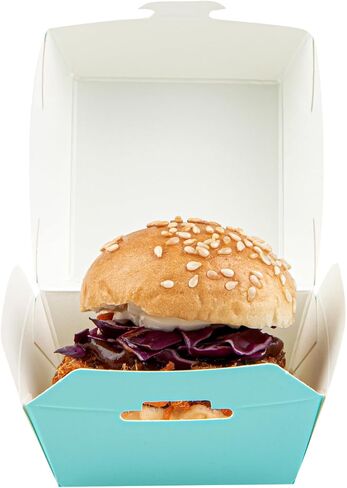 Restaurantware 2.5 x 2.5 x 2 Inch Mini Burger Boxes 100 Clamshell Food Containers - Hinged Lid Disposable Turquoise Paper Take Out Boxes Serve Sliders Or Finger Foods in Kuwait