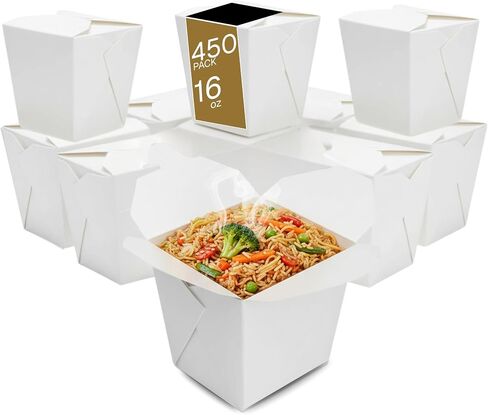 Paper Take-Out Boxes, PE Lining, Leak Resistant, Microwave Safe, Freezer Safe, Grease Resistant, Disposable Food Containers for Restaurants, Catering, Meal Prep, Leftovers, Lunches, White, 450pc, 16oz in Kuwait