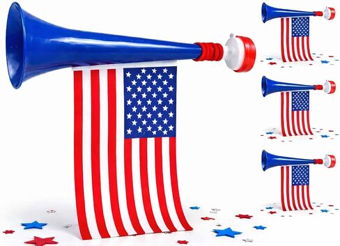 USA Flag Stadium Horn - Soccer World Cup Fan Patriotic Vuvuzela Horn with USA Flag, Loud Stadium Noise Maker for Sports Events, Parades, Celebrations - 4pc in Kuwait
