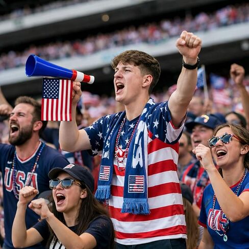 USA Flag Stadium Horn - Soccer World Cup Fan Patriotic Vuvuzela Horn with USA Flag, Loud Stadium Noise Maker for Sports Events, Parades, Celebrations - 4pc in Kuwait