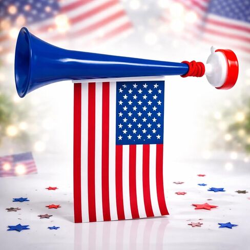 USA Flag Stadium Horn - Soccer World Cup Fan Patriotic Vuvuzela Horn with USA Flag, Loud Stadium Noise Maker for Sports Events, Parades, Celebrations - 4pc in Kuwait