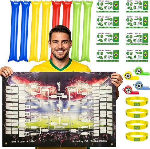 Wildarms Mexico Soccer Fan Party Kit 21PCS with Noise Sticks, Tattoos, Wristbands & Match Poster (Mexico) in Kuwait