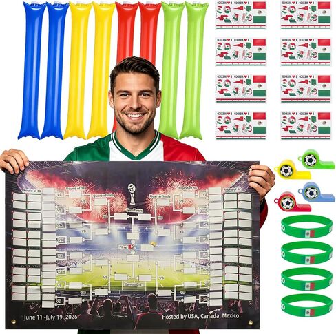 Wildarms Mexico Soccer Fan Party Kit 21PCS with Noise Sticks, Tattoos, Wristbands & Match Poster (Mexico) in Kuwait