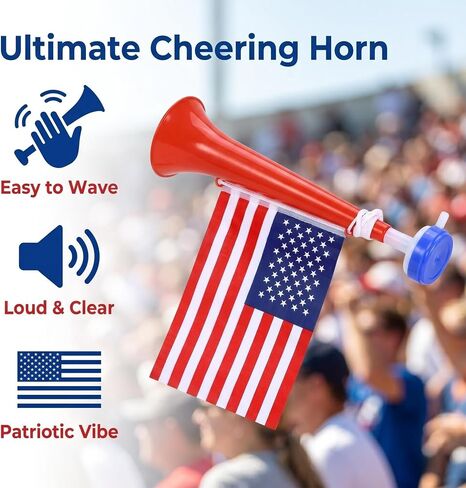 عبوة من قطعتين من بوق تشجيع كرة القدم مع العلم، صانع ضوضاء الفوفوزيلا لأحداث كرة القدم، بوق هوائي عالي الصوت للحفلات للمباريات الرياضية في الاستاد، معدات مشجعي روح الفريق الوطني in Kuwait