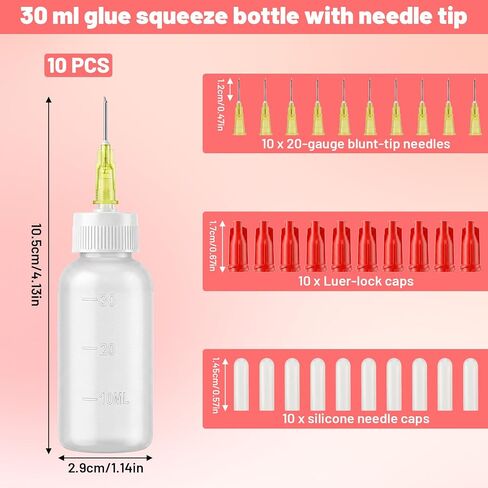 DIVINA VITAE Precision Needle Tip Glue Squeeze Bottle, 30cc Plastic Bottles with Blunt Needle Applicator, 10 Pack for Dispensing Oil, Paint, Glue, and DIY Crafts in Kuwait