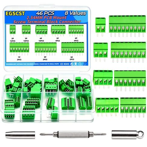 54 قطعة 2.54 مم 0.1 بوصة مجموعة وصلات كتلة طرفية لتركيب PCB، أطراف برغي 2P 3P 4P 5P لموصلات أسلاك لوحة الدائرة، 150 فولت 6 أمبير، متوافقة مع لوحات DIY، تتضمن مفك براغي in Saudi Arabia