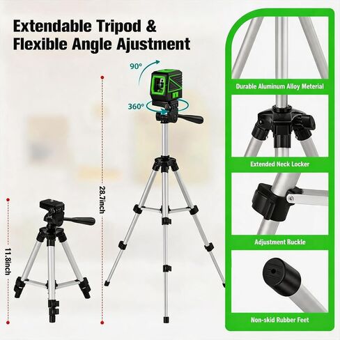Laser Level with Tripod, 100 feet Green Cross Line Self Rotary Leveling Laser Level, Vertical and Horizontal Line, Rotatable 360 Degree, Manual Self leveling and Pulse Mode, IP54 Waterproof & Battery1 in Kuwait