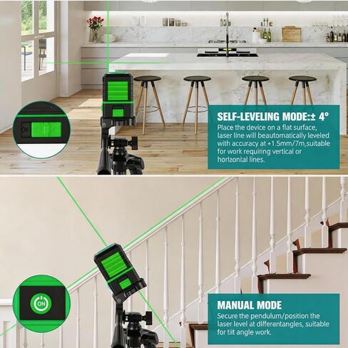 Laser Level with Tripod, 100 feet Green Cross Line Self Rotary Leveling Laser Level, Vertical and Horizontal Line, Rotatable 360 Degree, Manual Self leveling and Pulse Mode, IP54 Waterproof & Battery1 in Kuwait