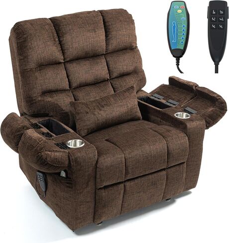JIKFRIMA Oversized Zero Gravity Power Lift Recliner Chair for Elderly | Triple Motor Lay Flat Recliner with Heat and Massage, Adjustable Seat Height, Arm Storage, Cup Holder in Kuwait