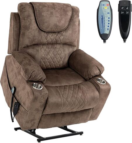 JIKFRIMA Oversized Zero Gravity Power Lift Recliner Chair for Elderly | Triple Motor Lay Flat Recliner with Heat and Massage, Adjustable Seat Height, Arm Storage, Cup Holder in Kuwait