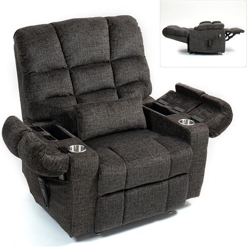 JIKFRIMA Oversized Zero Gravity Power Lift Recliner Chair for Elderly | Triple Motor Lay Flat Recliner with Heat and Massage, Adjustable Seat Height, Arm Storage, Cup Holder in Kuwait