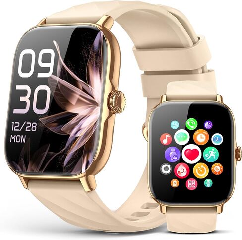 Smart Watches Fitness Tracker for Women Men with Step Counter, Sleep Calorie Monitor, Pedometer, IP68 Waterproof, Smartwatch with 120+ Sports for iPhone Android (Gold) in Kuwait