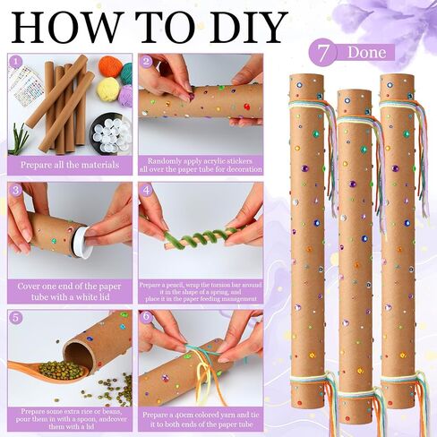 Unittype 24 مجموعة من أدوات Rainstick Craft التي يمكنك صنعها بنفسك من أعواد المطر القبلية الأمريكية الأصلية مع خيوط تنظيف الأنابيب الملونة وملصقات الماس الأكريليك لمستلزمات الآلات الموسيقية بصوت المطر المتساقط in Kuwait