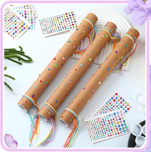 Unittype 24 مجموعة من أدوات Rainstick Craft التي يمكنك صنعها بنفسك من أعواد المطر القبلية الأمريكية الأصلية مع خيوط تنظيف الأنابيب الملونة وملصقات الماس الأكريليك لمستلزمات الآلات الموسيقية بصوت المطر المتساقط in Kuwait