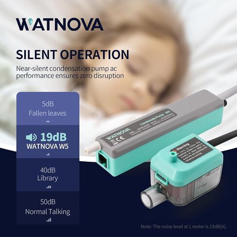 مضخة مكثفات سبليت صغيرة رفيعة من WATNOVA، 4.75 جيجا في الساعة 27 قدمًا، مضخة تصريف HVAC، مستشعر مسبار عائم، هادئ 19 ديسيبل، تركيب مخفي لمكيفات الهواء المثبتة على الحائط/مكيف السقف in Kuwait