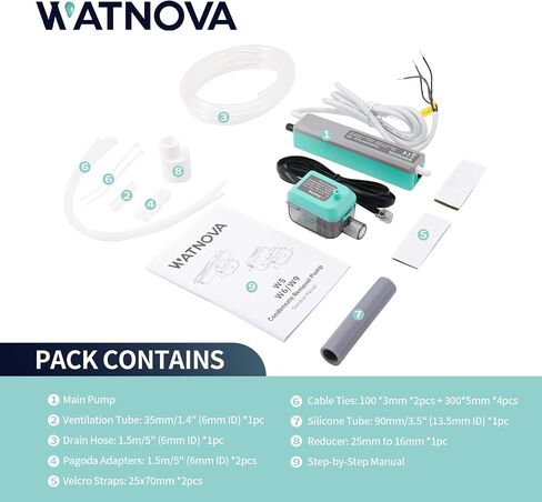 مضخة مكثفات سبليت صغيرة رفيعة من WATNOVA، 4.75 جيجا في الساعة 27 قدمًا، مضخة تصريف HVAC، مستشعر مسبار عائم، هادئ 19 ديسيبل، تركيب مخفي لمكيفات الهواء المثبتة على الحائط/مكيف السقف in Kuwait