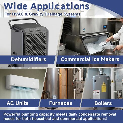 مضخة مكثفات TPS-20 HVAC مطورة، مفتاح أمان تشغيل/إيقاف تلقائي، رفع 300 لتر/ساعة (80 جيجا في الساعة) 20 قدمًا، مع أنابيب 20 قدمًا، 110-240 فولت تيار متردد، لوحدات التيار المتردد، ومزيلات الرطوبة، وصانعات الثلج، والأفران، والغلايات in Kuwait