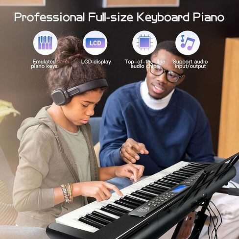 AQNIEGEP Pro 61-Key Electric Keyboard Piano w/LCD & Sustain Pedal, Full-Size Studio Keyboard w/Stand, Bench, Headphones, Mic, 200 Timbres/Rhythms, 80 Songs, Professional Piano Keyboard for All Levels in Kuwait