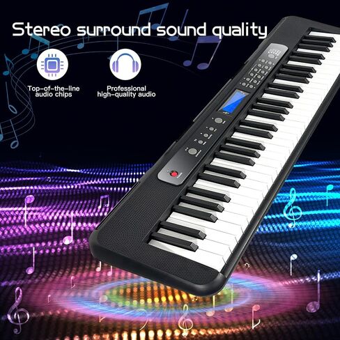 AQNIEGEP Pro 61-Key Electric Keyboard Piano w/LCD & Sustain Pedal, Full-Size Studio Keyboard w/Stand, Bench, Headphones, Mic, 200 Timbres/Rhythms, 80 Songs, Professional Piano Keyboard for All Levels in Kuwait