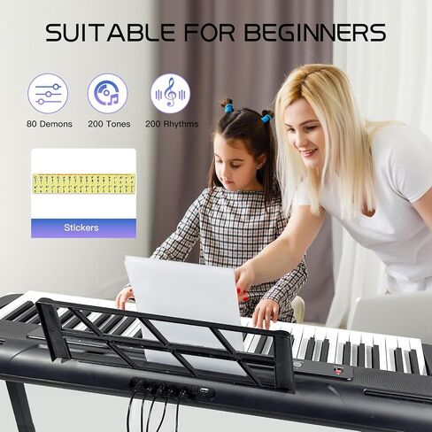 AQNIEGEP Pro 61-Key Electric Keyboard Piano w/LCD & Sustain Pedal, Full-Size Studio Keyboard w/Stand, Bench, Headphones, Mic, 200 Timbres/Rhythms, 80 Songs, Professional Piano Keyboard for All Levels in Kuwait